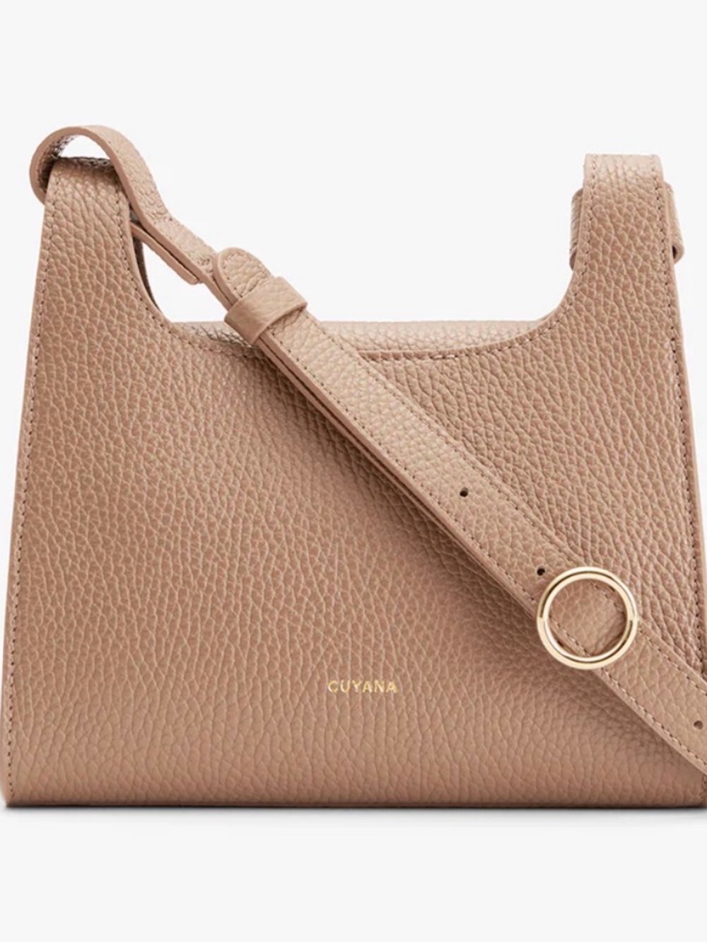 Cuyana Mini Double Loop Pebbled Leather Crossbody Bag in Cappuccino